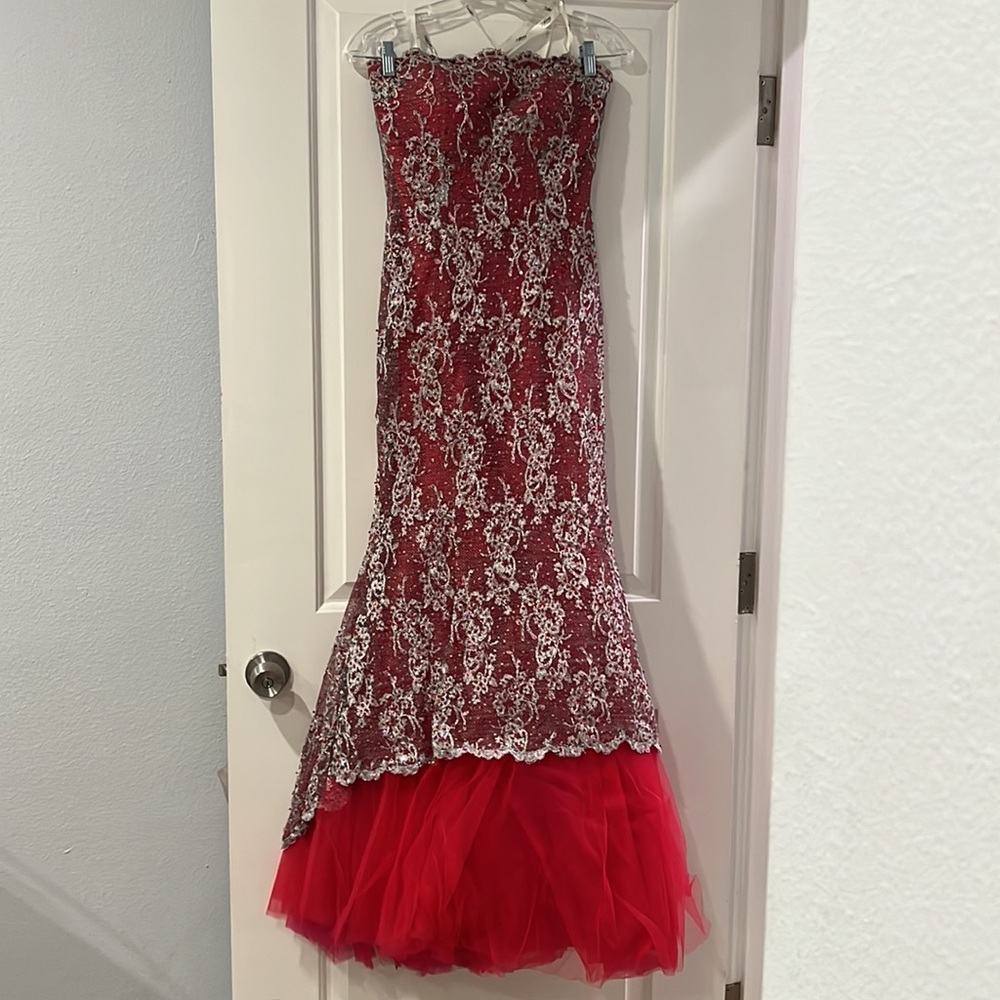 Tiffany Designs magenta mermaid prom gown